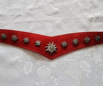 CINTURÓN DE MUJER VINTAGE AUTÉNTICO DIRNDL OKTOBERFEST EDELWEISS TERCIOPELO ROJO Foto 1 de 4