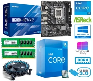 INTEL CORE i5 12400 BUNDLE - 6 CORE -ASROCK H610M-HDV/M.2 MOTHERBOARD - 16GB RAM - Picture 1 of 12