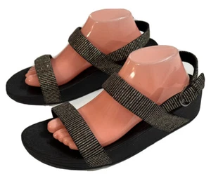 FitFlop Lottie Sz 11 Glitter Fabric Straps Comfort Sandals Black Sling Back - Picture 1 of 13