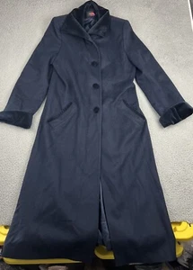 VTG Alorna Coat Women Medium Wool Trench Overcoat USA Navy Blue Lined Retro - Picture 1 of 18