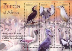 Burundi 2004 Uccellini/Natura/Fauna Selvatica/Gru/Airone/Fenicottero/Ibis 6v m/s (b387e) - Foto 1 di 1