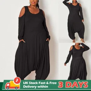 Women Ladies Long Sleeve Harem Draped Jumpsuit Playsuit Baggy Lagenlook Romper - Picture 1 of 13