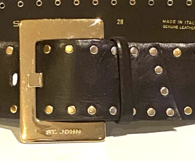 ST JOHN заявление ремень LG золотой пряжки и запонки 28-32» широкий кожаный коричневый Ex Cond - Изображение 1 из 4