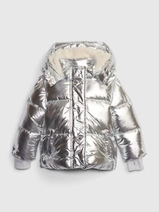 NEW $88 Gap Toddler Recycled Metallic Silver Shine Heavyweight Puffer Jacket 3T - Picture 1 of 3