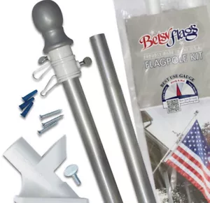 Flag Pole Kit Betsy Flags 6ft Pole Ball Top 2 Position Bracket Anti Tangle Rings - Picture 1 of 6