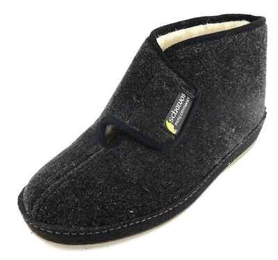 SCHAWOS Herren Hausschuh SCHURWOLLE + FILZ schwarz KLETT