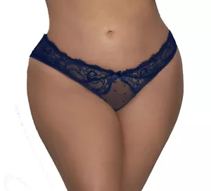 Plus Size Eyelash Lace And dot Mesh Cheeky Panties - Picture 1 of 2