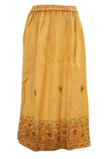 Womens Floral Embroidered Medieval Skirt Yellow Rayon Gypsy Hippy Boho Skirts