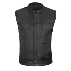 MOTORCYCLE CLUB VEST STYLE LEATHER ACCENTS TEXTILE VEST - Picture 1 of 8