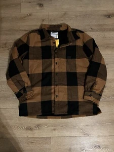 Caterpillar Mens Orange Plaid Sherpa Lined Button Up Flannel Shacket Size XL NWT - Picture 1 of 3