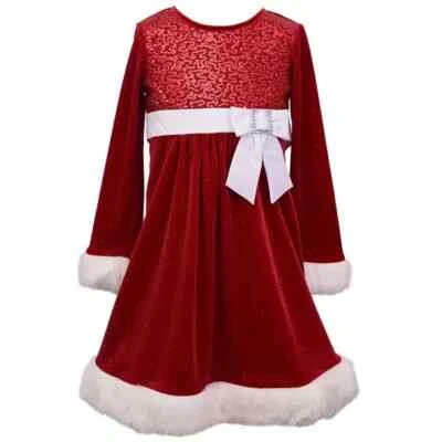 NWT Girls Sz 16  Bonnie Jean Santa Dress~Red Sequin Velvet Faux Fur rv 70 xmas - Image 1 of 3