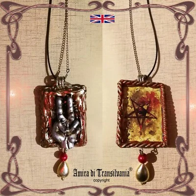 necklace talisman evil eye pendant amulet lariat satanic jewelry lucifer satan - Image 1 of 4