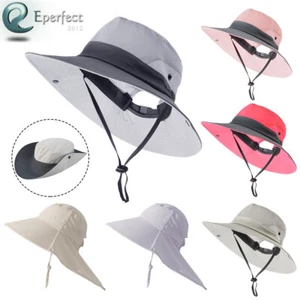 Women Ponytail Summer Sun Hat with Neck Flap Wide Brim UV Protection Bucket Cap - Picture 1 of 28