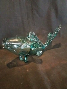 Pesce verde soffiato a mano, 11"" L x 5"" T, alcune bolle - Foto 1 di 8