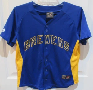 Milwaukee Brewers MLB Baseball Jersey women's Small Majestic sewn blue yellow - Picture 1 of 5