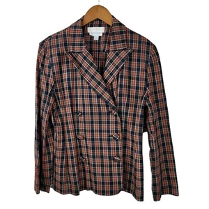 Vintage Ann Taylor Blazer Jacket size 4 Red Black Plaid Tartan Double Breasted - Picture 1 of 6