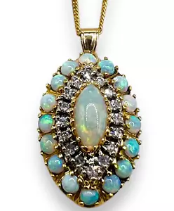 Ciondolo a grappolo opale naturale diamanti vintage oro giallo bicolore 14 kt con 18" - Foto 1 di 14