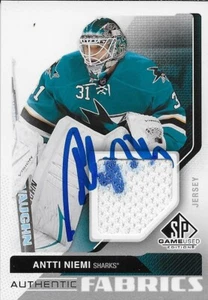 Signed Antti Niemi 2014/15 UD SP Authentic Fabrics San Jose Sharks Card  # AF-AN - Picture 1 of 2