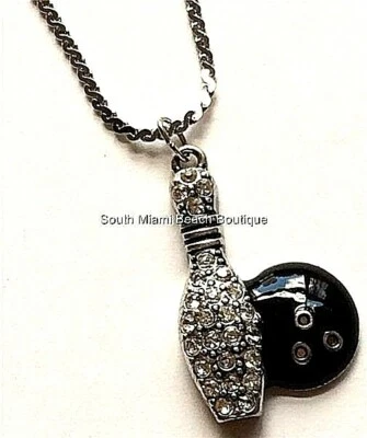 Collar de bola de boliche enchapado en plata cristal equipo deportivo mamá regalo vendedor de EE. UU. Foto 1 de 4