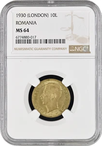 Romania 10 lei 1930 (LONDON), NGC MS64, "King Mihai I (1927 - 1930)" - Picture 1 of 2