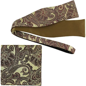 Men's Paisley Self-tied Bow tie and Pocket Square Hankie mustard green burgundy - Picture 1 of 3