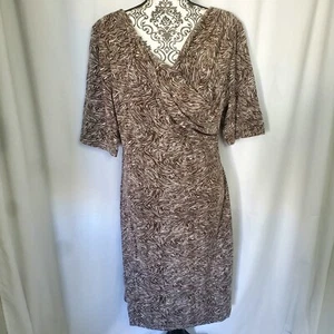 Size 16 Brown And White Swirl Slim Fit Short Sweater Dress With Cowl Neck - Picture 1 of 10