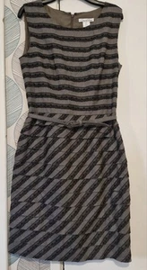 OSCAR DE LA RENTA Grey Belted Lace Striped Mini Dress Size US 6 UK 10 - Picture 1 of 10