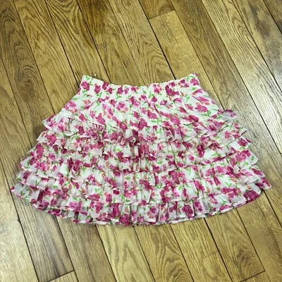 Falda Hollister Floral Volantes Blanca Rosa Verde En Niveles Mini Talla Mediana Foto 1 de 4