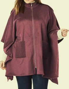 NEW Jessica London Merlot Plus Size 18/20 Cape Coat Wool Blend Detachable Hood - Picture 1 of 8