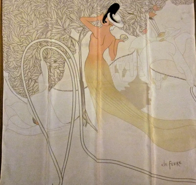 Vintage Art Nouveau Print Silk Scarf by Georges De Feure - Image 1 of 4