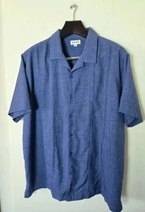 Haggar Shirt Mens XXL Short Sleeve Button Down Pin Tucked Blue Shirt Lightweight - Picture 1 of 11