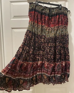 Vintage Sostanza Maxirock Stufen Crinkle Kordelzug Baumwolle Full Boho Gr. 20W - Bild 1 von 22