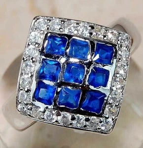 2CT Treated Blue Sapphire & Topaz 925 Solid Sterling Silver Ring Sz 7 N1-6 - Picture 1 of 3