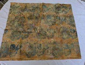 Gold Batik Fabric Blue Flowers - Bild 1 von 6