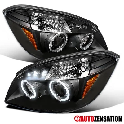 Fits 2005-2010 Chevy Cobalt 07-09 Pontiac G5 Black LED Halo Projector Headlights - Image 1 of 4