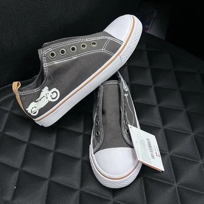 Sapatos de lona marrom para motocicleta Gymboree A1 menino sem cadarços tamanho 12  - Imagem 1 de 4