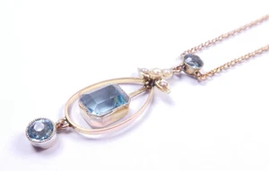 Pendant Antique Aquamarine Pearl 9 carat rose gold Edwardian - Picture 1 of 8