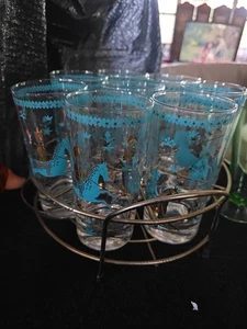 DE COLECCIÓN MID CENTURY POLO PERSA BARWARE 8 VASOS CON CADDY ORIGINAL INCREÍBLE ESTADO. - Imagen 1 de 9