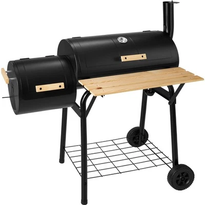 TECTAKE Holzkohlegrill BBQ Grill Grillwagen Smoker Barbecue Räuchergrill mit Thermometer