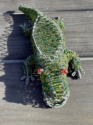 Handmade Beaded Wire Alligator 11” Green Sculpture Figurine Decor - Image 1 of 3