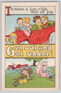 Comic Postcard Gibson Art Co Joy Ride Auto Humor Get Out and Get Under - Picture 1 of 3