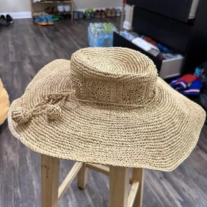 Flora Bella Womens Brown Raffia Woven Straw Wide Brim Sun Hat - Picture 1 of 5