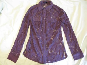 Bebe 'Plum Fairy' Purple Lace Button Down Shirt Top - Sz S Gorgeous Style NWT - Picture 1 of 7