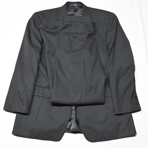 Haggar 44L 32x32 Black Stripe Mens Jacket Pants Suit - Picture 1 of 12
