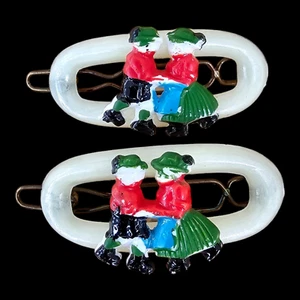Vintage Barrette- Pair of "Paulette" Barrettes (Dancing Couple) - Germany - Picture 1 of 4
