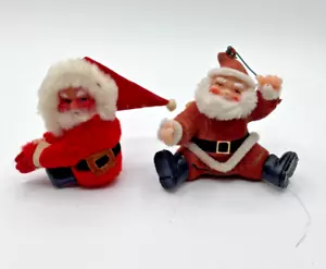 Set of 2 Flocked and Clip Santa Claus Vintage Christmas Ornaments ! - Picture 1 of 7