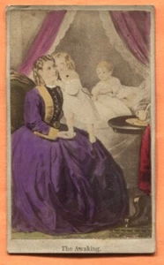 CDV Die erwachende Mutter & Kinder getönter Albumfüller um 1860 - Bild 1 von 2