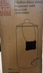 LeRaze 2 gallon glass, drink dispenser with Glass lid, Marker And Chalkboard - Picture 1 of 6