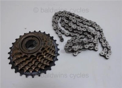 Shimano 7 Speed Freewheel MF-TZ500-7 14 / 28 Index + QUALITY KMC CHAIN - Image 1 of 4
