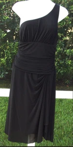 BCBG MAXAZRIA SOLID BLACK POLYESTER ONE SHOULDER COCKTAIL KNEE DRESS M NEW - Picture 1 of 3